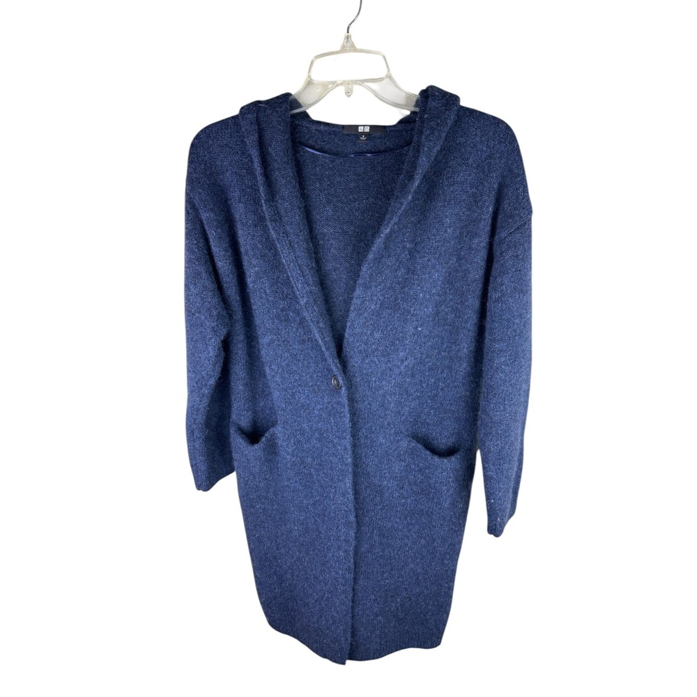 Uniqlo‎ Womens Navy Blue Wool Blend Hooded Long Cardigan Sweater S